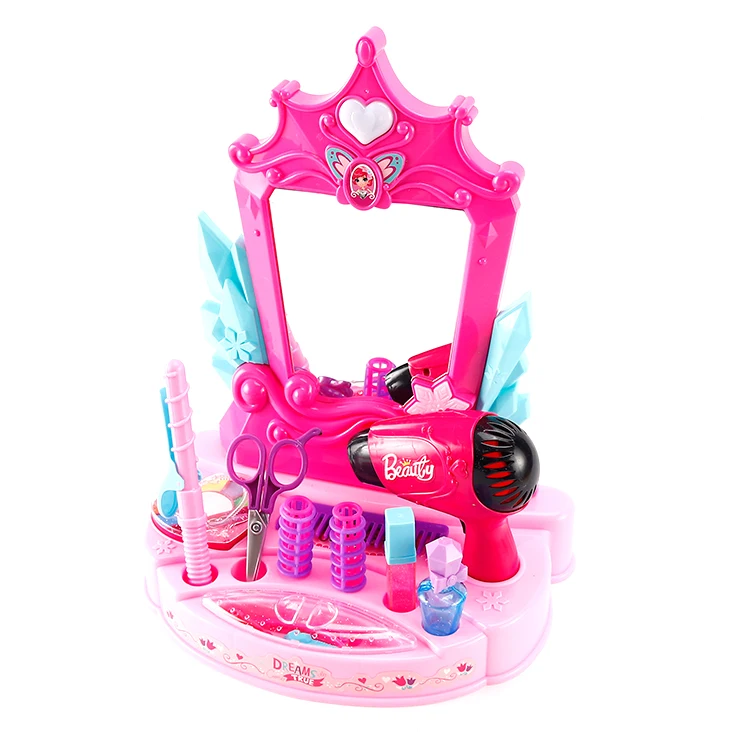 Wholesale Fashion Play House Princess Kids Girls Pretend Play Plastic Pink Makeup Dressing Table Toy Sets
