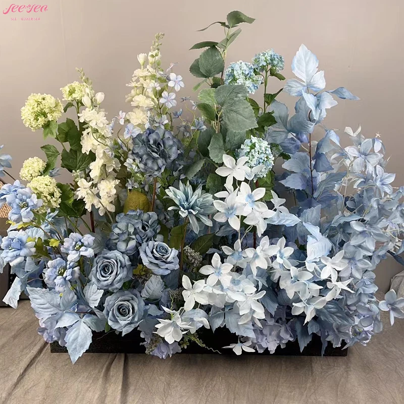 2024 Hot Selling Artificial Flower Colorful Flower Ball Blue Walkway Flower Runner Wedding Party Event Centerpiece Decorations.