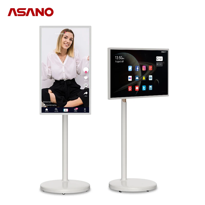 Indoor Smart Tablet Screen 90 Degree Rotatable Live Streaming Ips Panel Display Android Stand Tv 32 Inch Touch Moving Screen