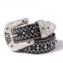 2024  Western Style Pearl Rhinestone  Crystal Belt Buckle Luxury Rhinestone Belts for Men and Women
