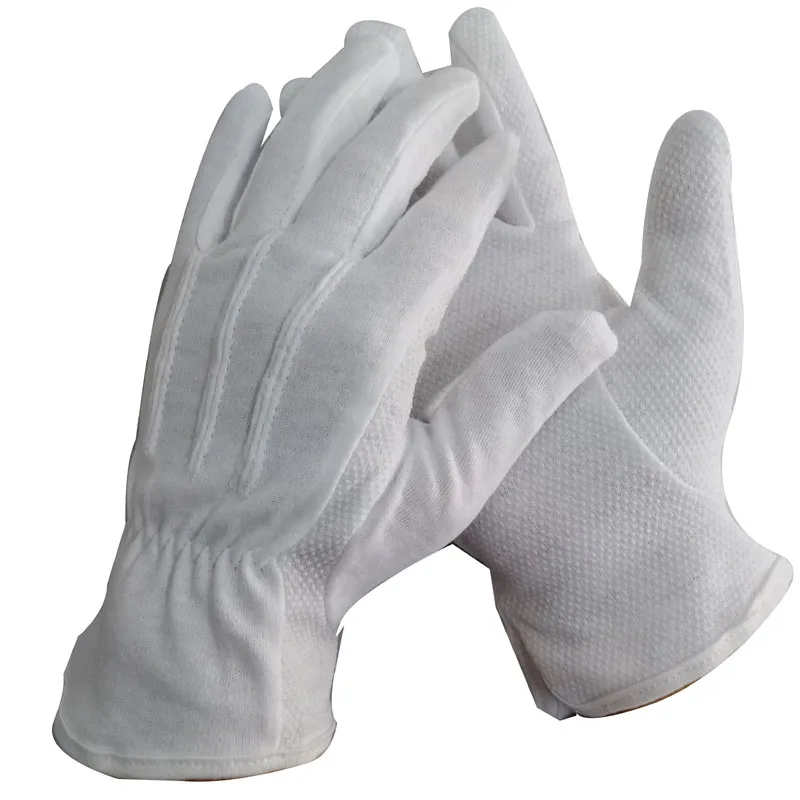 Soft White Cotton Gloves Waiter Funeral Etiquette Jewelry Polyester PVC dots button Ceremonies Parades Uniform Sweat absorb