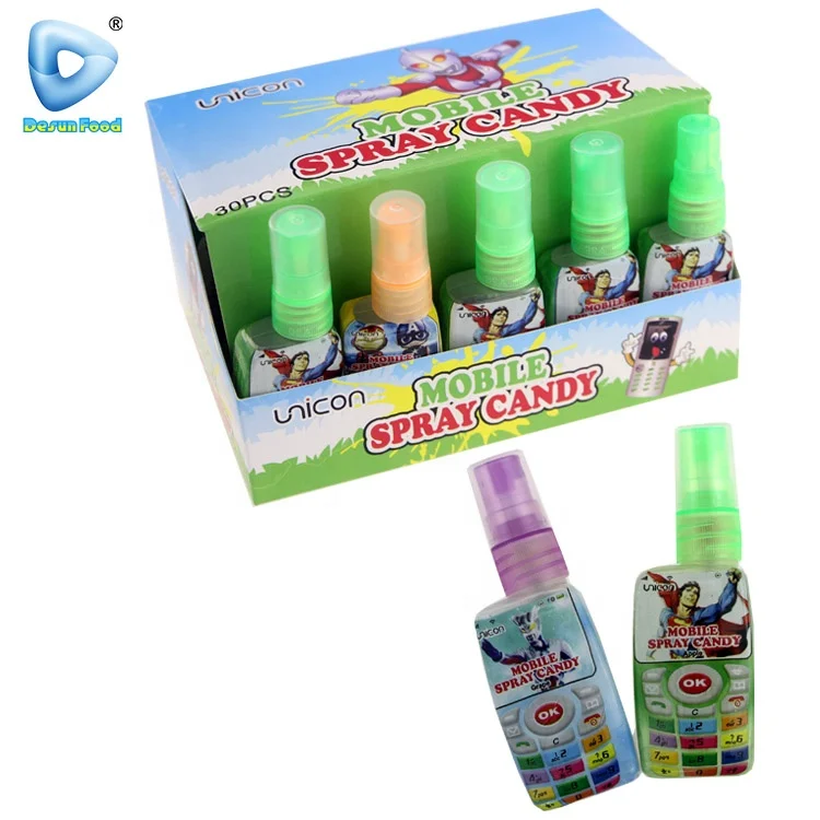 Wholesale mobile phone shape fruit flavours sweet liquid spray candy