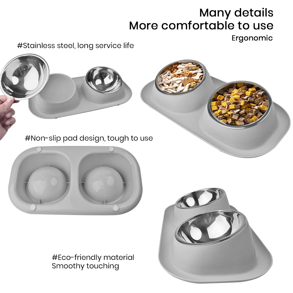 Dog Bowls Double Dog Water and Food Stainless Steel Bowls with Non-Slip Station, Pet Feeder Bowls for Puppy Medium Dogs Cats