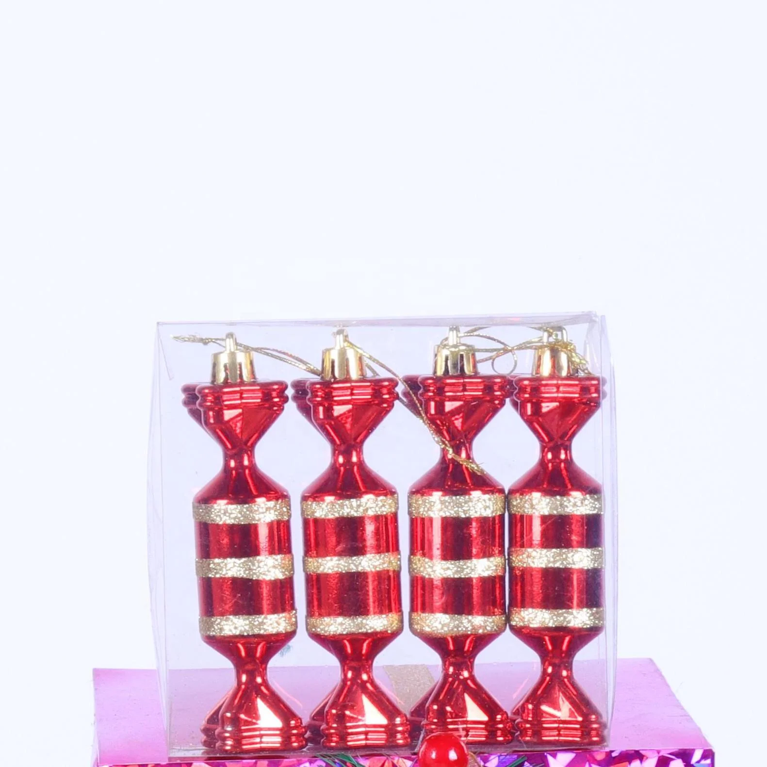 
4pcs Candy shape decoration Classic Golden/Silver/Red/Bronze Christmas ball Set package Christmas ornament/decoration 