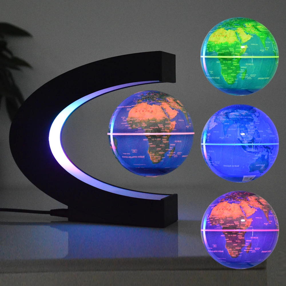 Colored LED Light Anti Gravity Globe C Shape Magnetic Levitation Floating Globe World Map for Children Gift