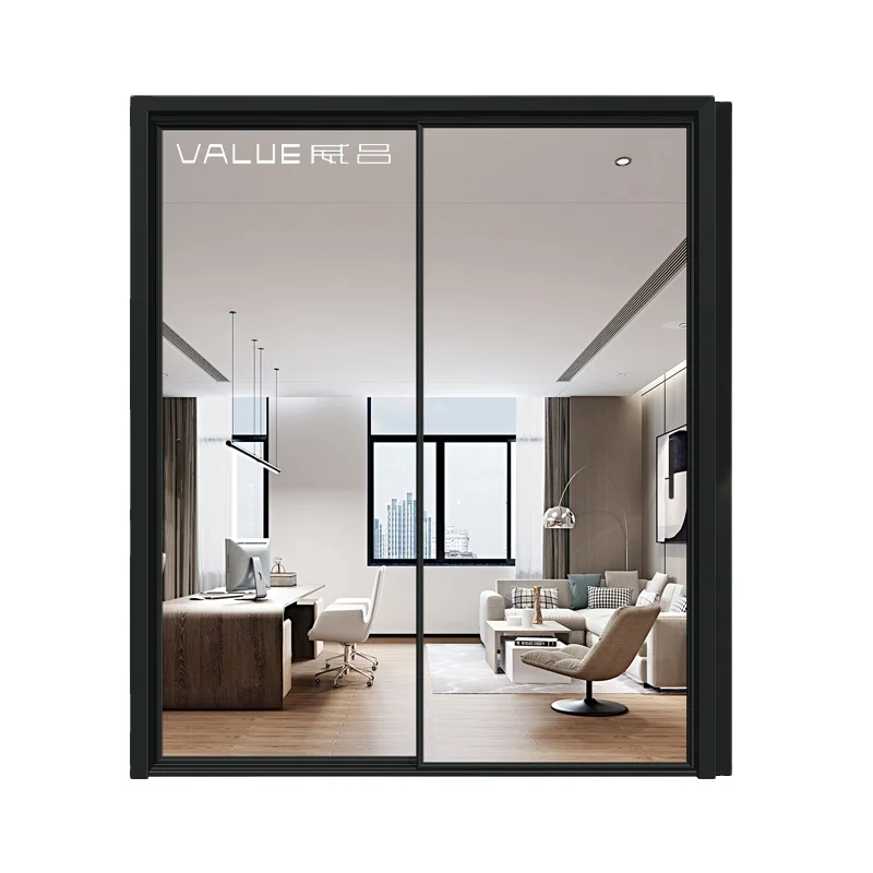 Aluminum Alloy Hanging Sliding Door With Rails System Furniture Linkage Partition Sliding Door Glass Tempered