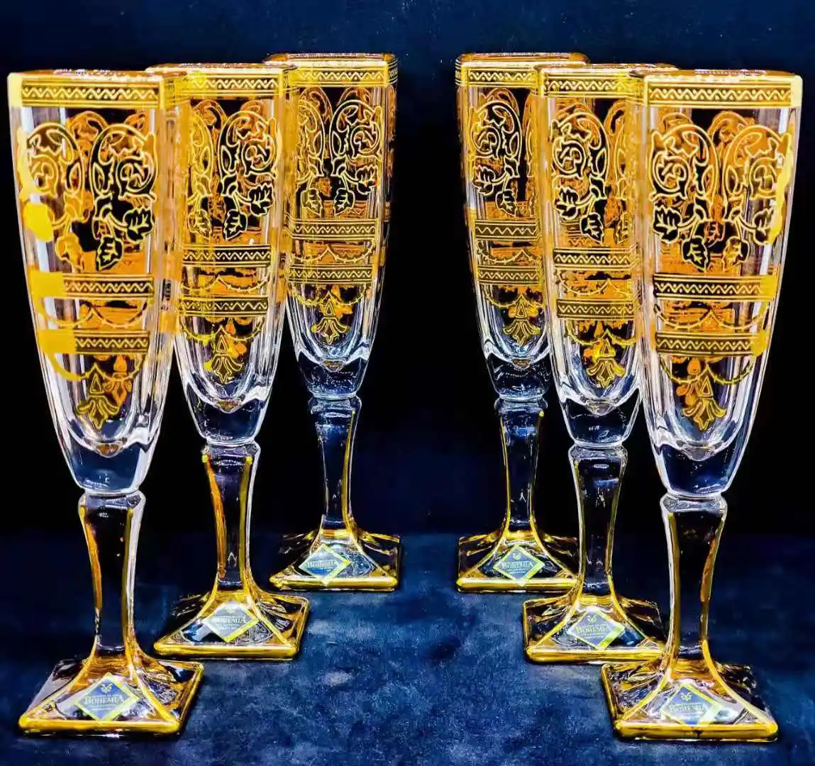 Arabic Hot Sale Fashion Vintage Style Colored Gold Painting Lead-Free Crystal Glassware Cocktail Cup Glass Goblet