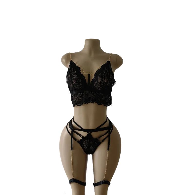 Wholesale Designer Black Metal Chains Bra Briefs Sets Adult Products Stripper Clothes For Women