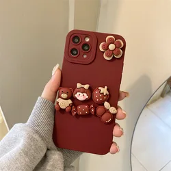 Cartoon bear fashion small flower pattern phone case for iPhone11 12 13 pro max xs xr 13mini 7 8Plus