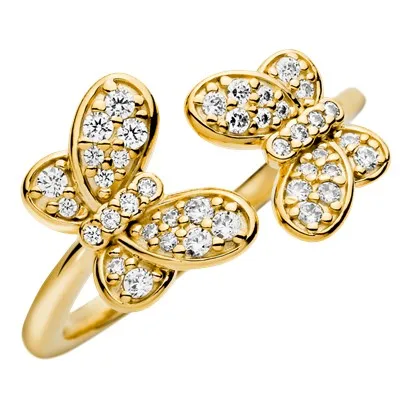 925 Sterling Silver CZ Butterfly Open Ring Gold Clear Cubic Zirconia Adjustable Rings Fit Pando Jewelry For
