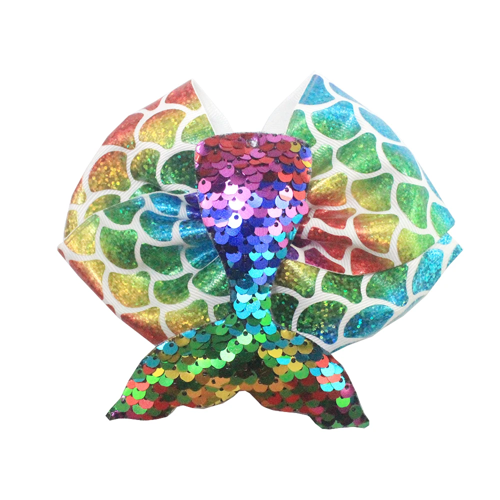 Colorful Glitter Toddler Hair Bows Clips Baby Girl Fish Tail Design Sequin Bow Hair Clip