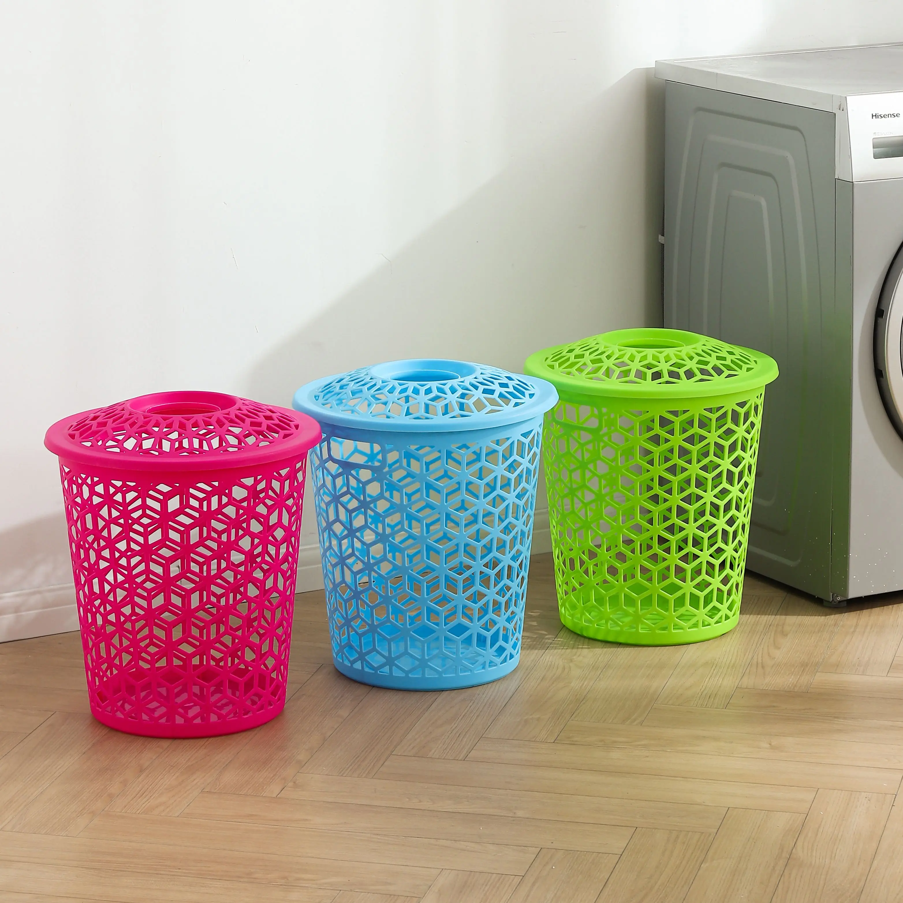 Round Shape Home Dirty Clothes Storage Extra Large Plastic Laundry Basket with Lid