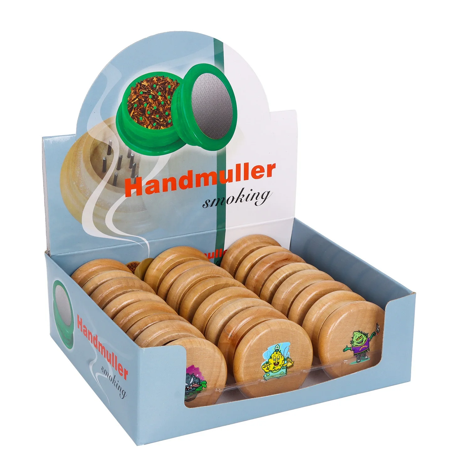 Wholesale Custom Print Laser Logo OEM 53mm 2 Parts Layers Natural Wood Herb Grinder Herb Mill Pepper Crusher Smoking accessories