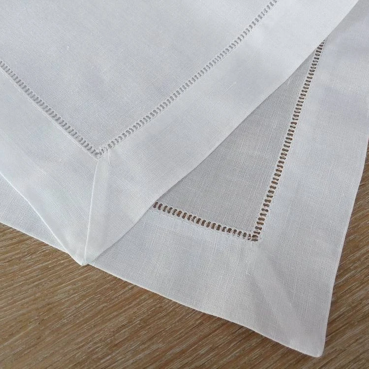 18 x 18 inch 55/45 Cotton Ramie  Dinner Napkin Hemstitched White Linen Napkin