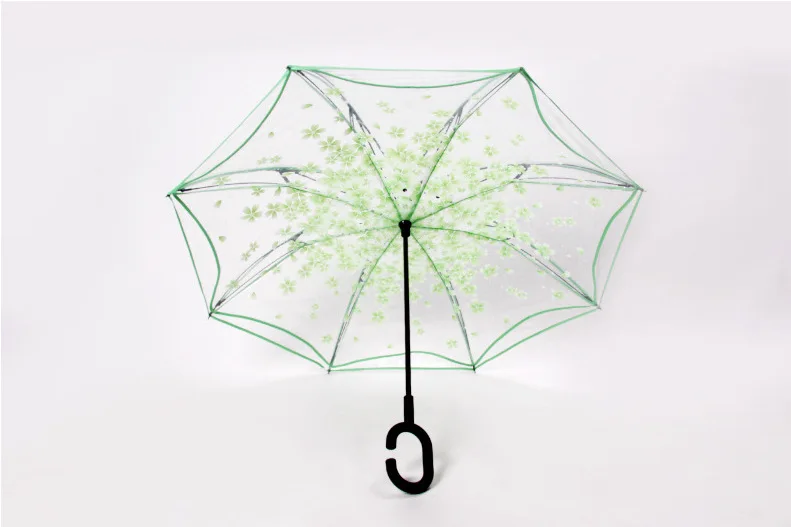 
Magic Umbrella Inverted Upside Down Reverse Umbrella Transparent Sakura Parasol Flowers Pattern Umbrella 