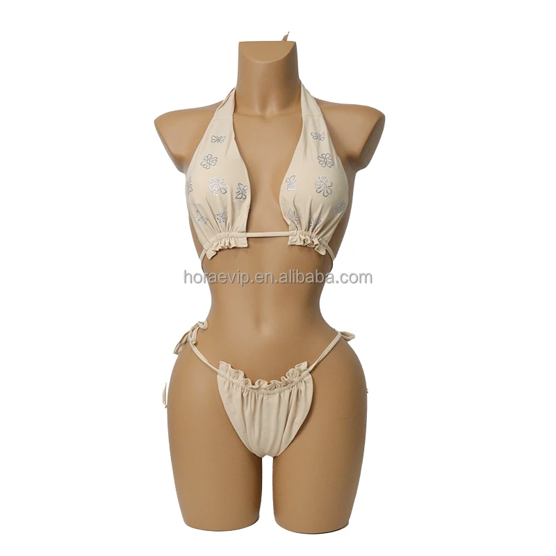 S642 OEM ODM Printed Swimsuit Set Diamond Crystal Bikini Triangle Bathing Suit Rhinestone Swimwear