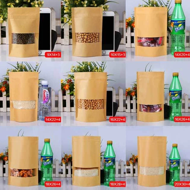 Heat Sealed Recyclable Brown Kraft Paper Pouch Paper Gift Bag Paper Bags and Box for Clothing Jewelry Packaging