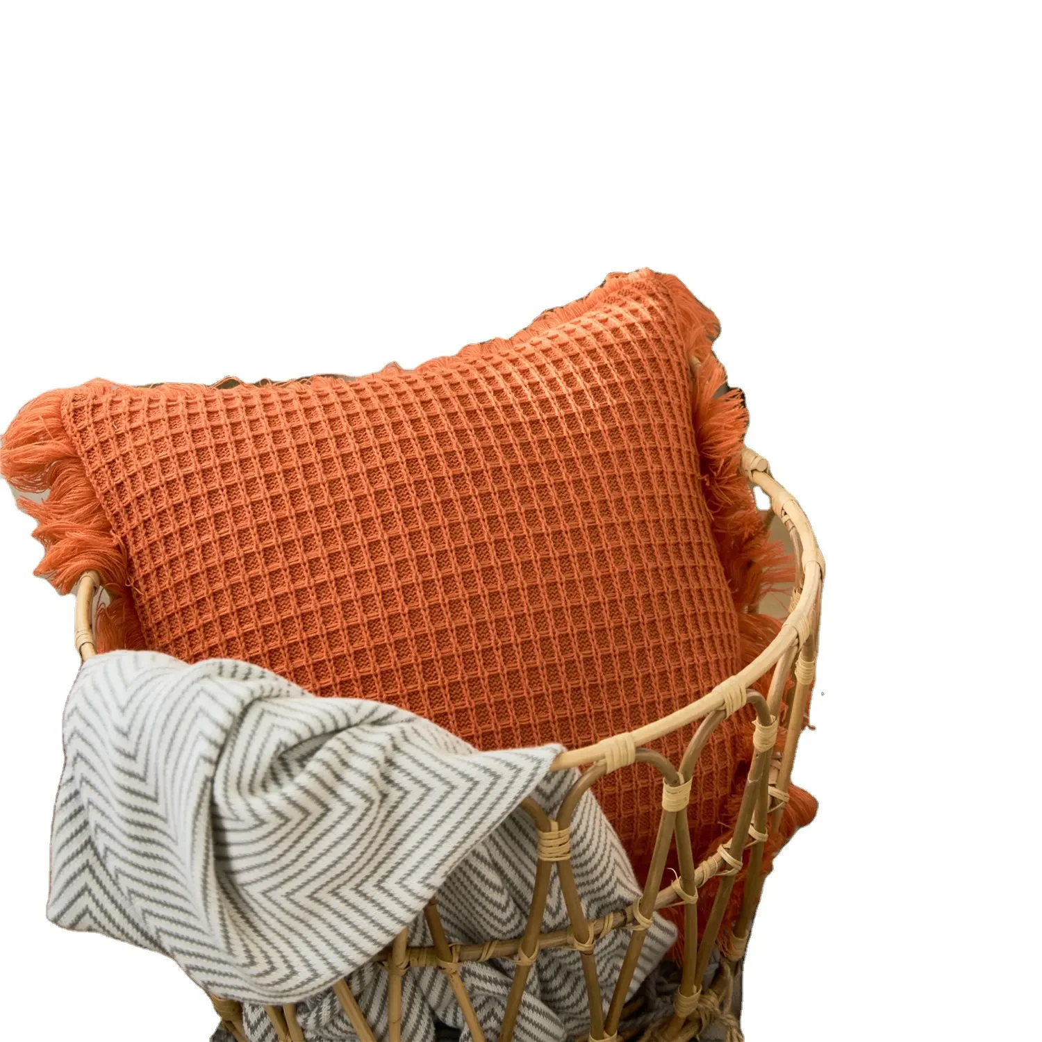 LISO High quality acrylic waffle gauze cushion cover 45x45 pillow cover with fringe for sofa car office