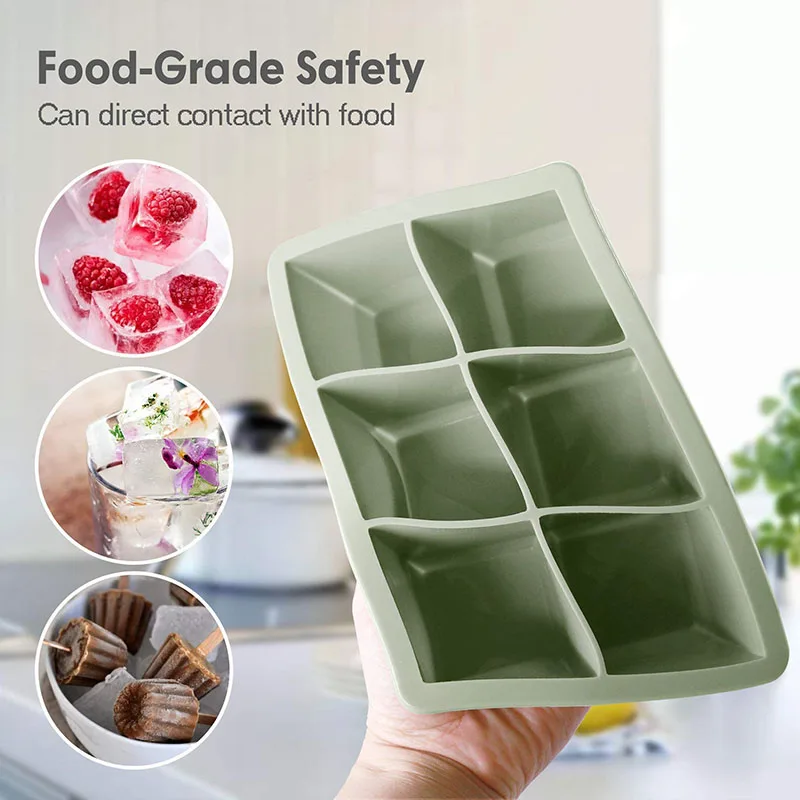 6 Cavity Stackable Big Silicone Square Ice Cube Mold  Silicone Ice Cube Tray Silicone Ice Cube Freezer Molds for Freezer