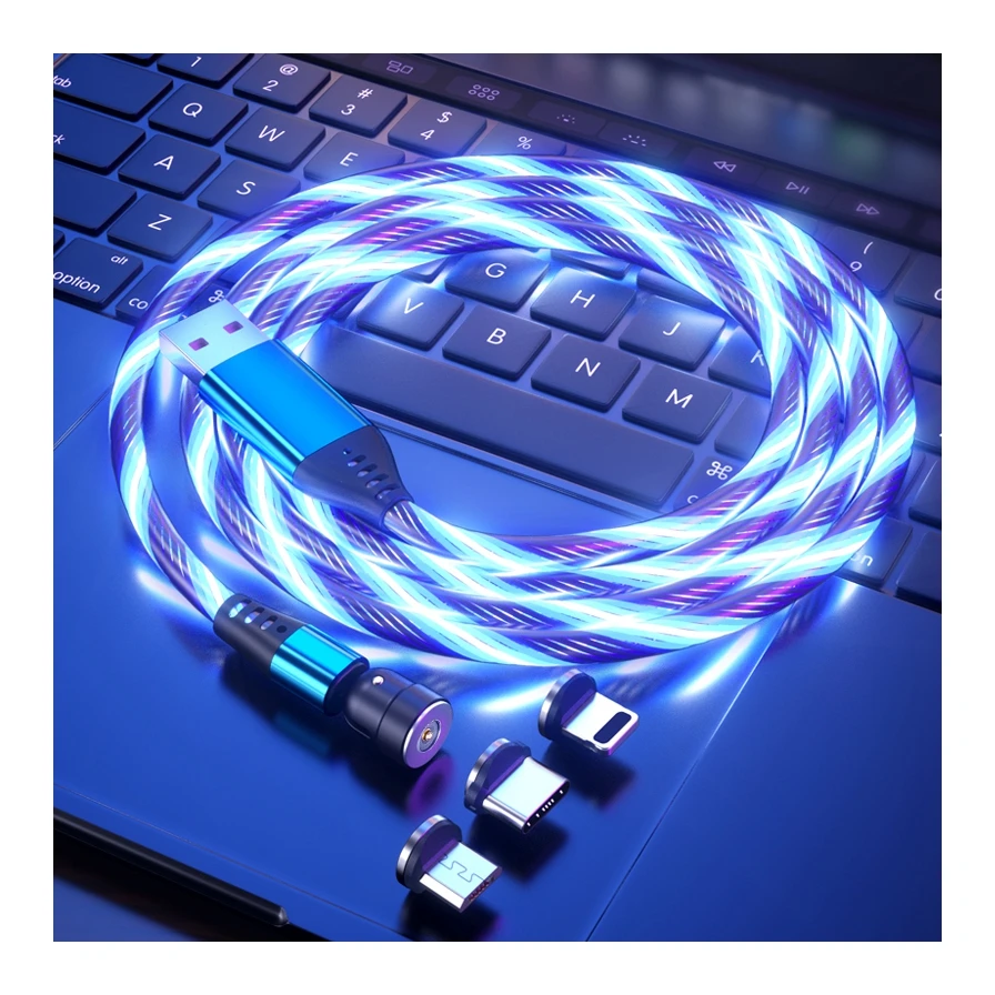 Новый трендовый светящийся 180 градусов вращающийся на 540 градусов зарядный кабель, низкая цена Рекламный Дата-кабель оптом