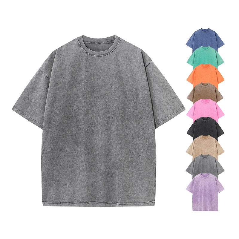 Streetwear Hip Hop Heavyweight 100% Cotton Loose Blank Acid Wash T Shirt Custom Men Vintage Oversized Tshirt