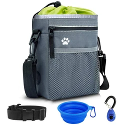 Large Capacity Waterproof Dog Treat Pouch Pet Training Bag With Bowl,Clicker