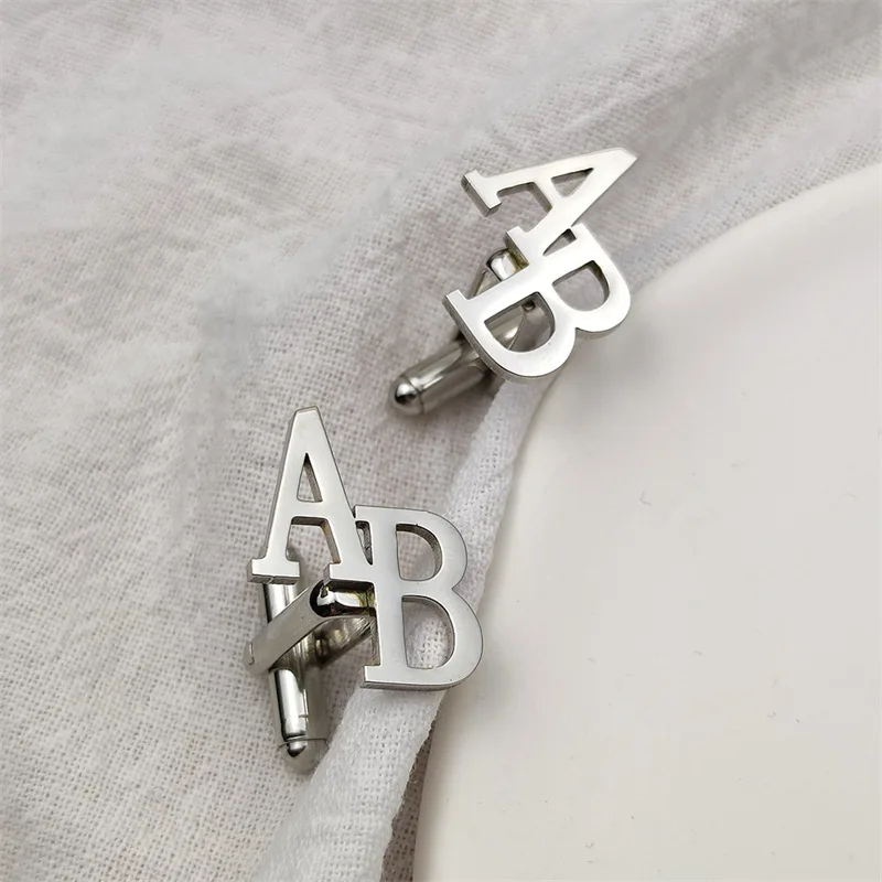 Lateefah OEM Luxury Custom Letter Men initial wedding Cufflinks Stainless Steel name groomsmen cufflinks for men