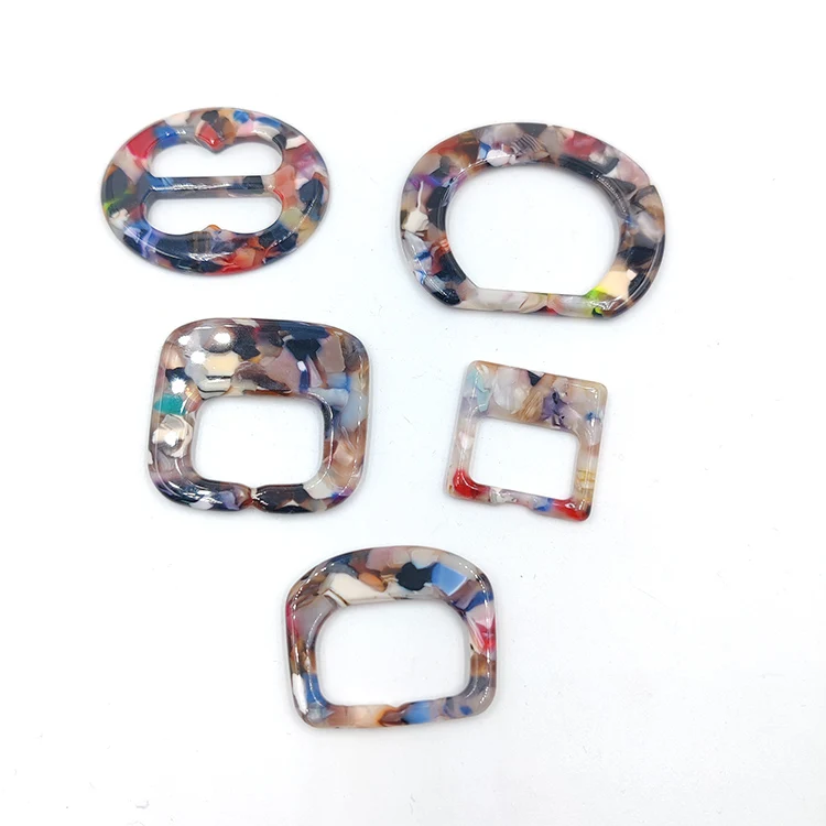BU062402 Free Sample Colorful Gravel Acetic Custom Logo Garment Belt Buckle Acetate Shell Cut Buckles For Clothes