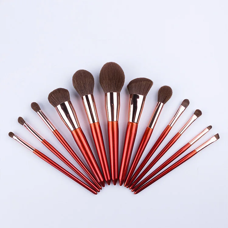 12 Super Soft Orange Makeup Brushes with Tail Tips Beauty Tool Set Kit