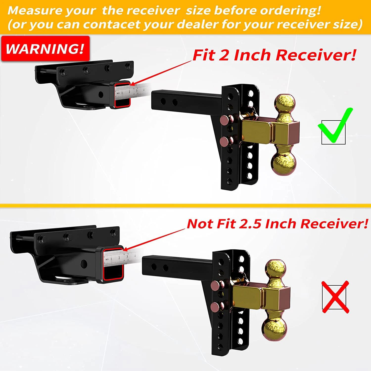 Adjustable Trailer Hitch Ball Mount 6-Inch Drop/Rise Fits 2-Inch Receiver 2inches& 2-5/16inches Combo Aluminum Tow Balls