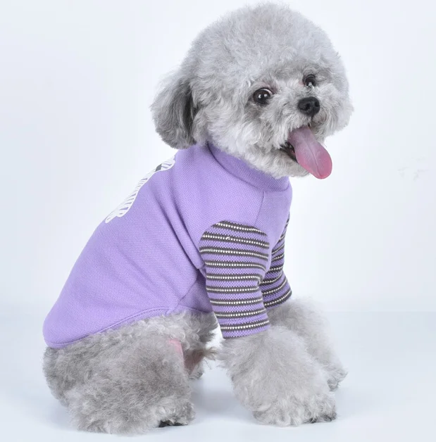 Wholesales Pet Dog Striped Sleeve  Stitching Bottoming  Shirt Soft  Spring Autumn  Dog Clothes Clothing