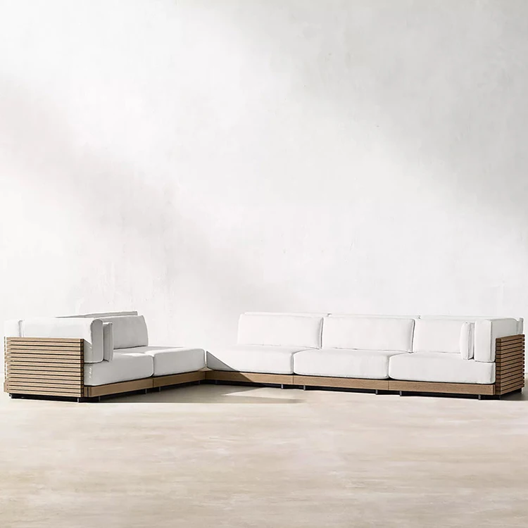 Hotel Patio Luxury Couch Backyard Outdoor Furniture Set Garden Teak Wood Sectional L Shape Sofa With Coffee Table