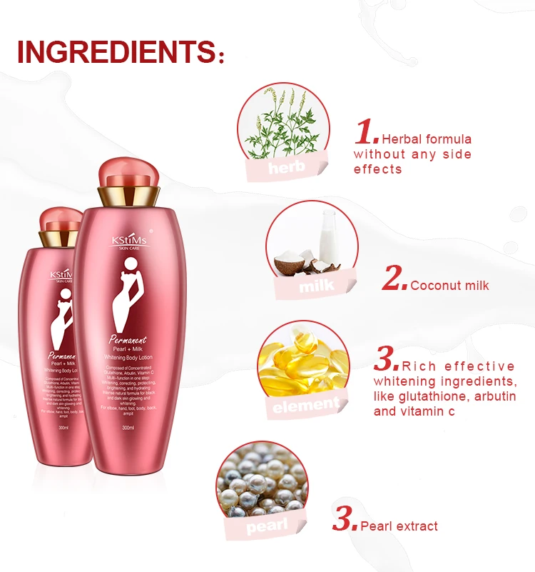 Ladies Snowwhite Dry Skin Dark Spot Correcting Beauty Pearl Whitening Lightening Body Lotion Milk OEM for Dark Skin From France