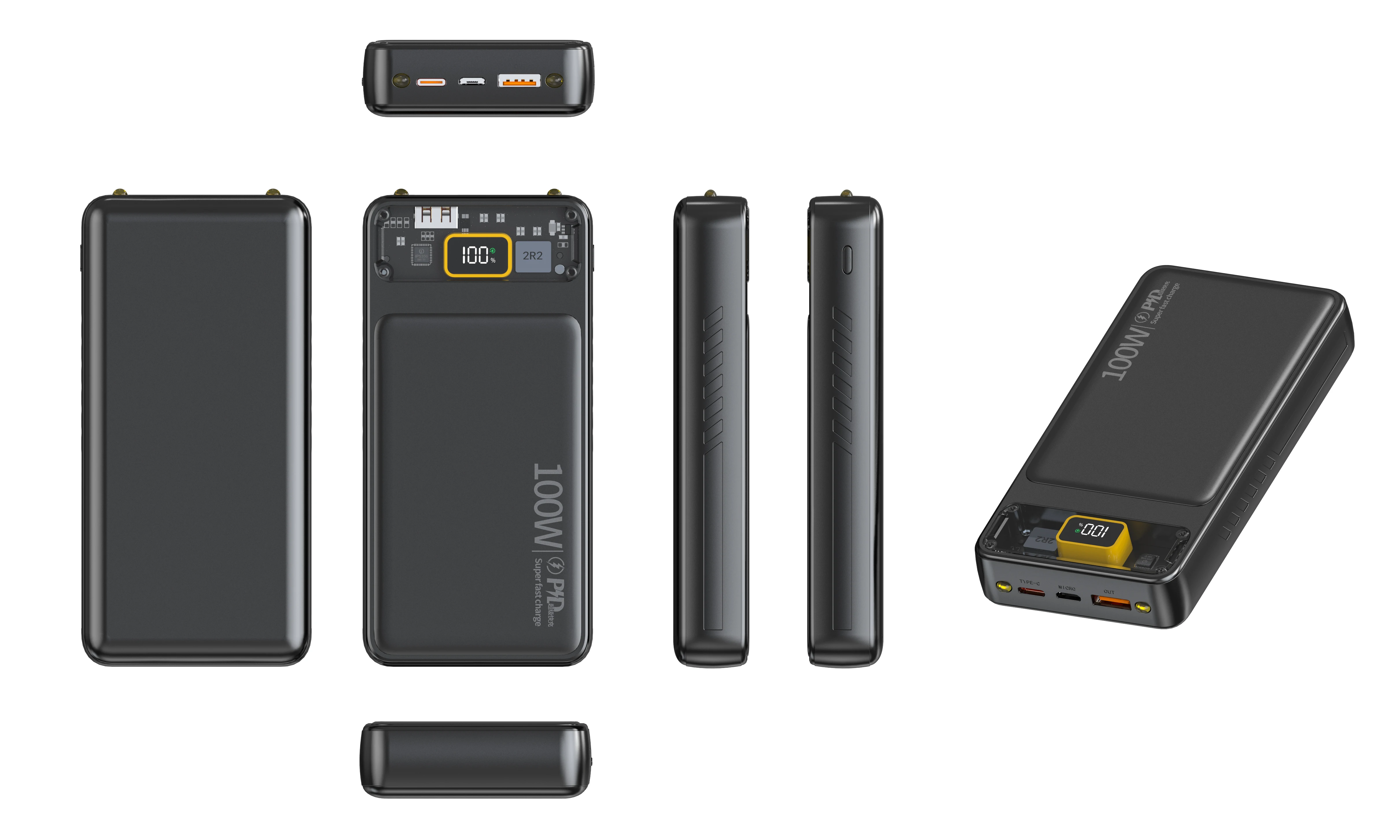 2023 new promotional PD22.5W portable 100w power banks 20000mAh fast charging station with transparent digital display