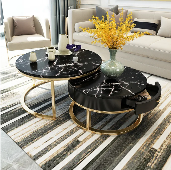 Nordic Modern Home Decorative Metal Sofa Side Center Round Circle End Table Luxury Glass Coffee Table