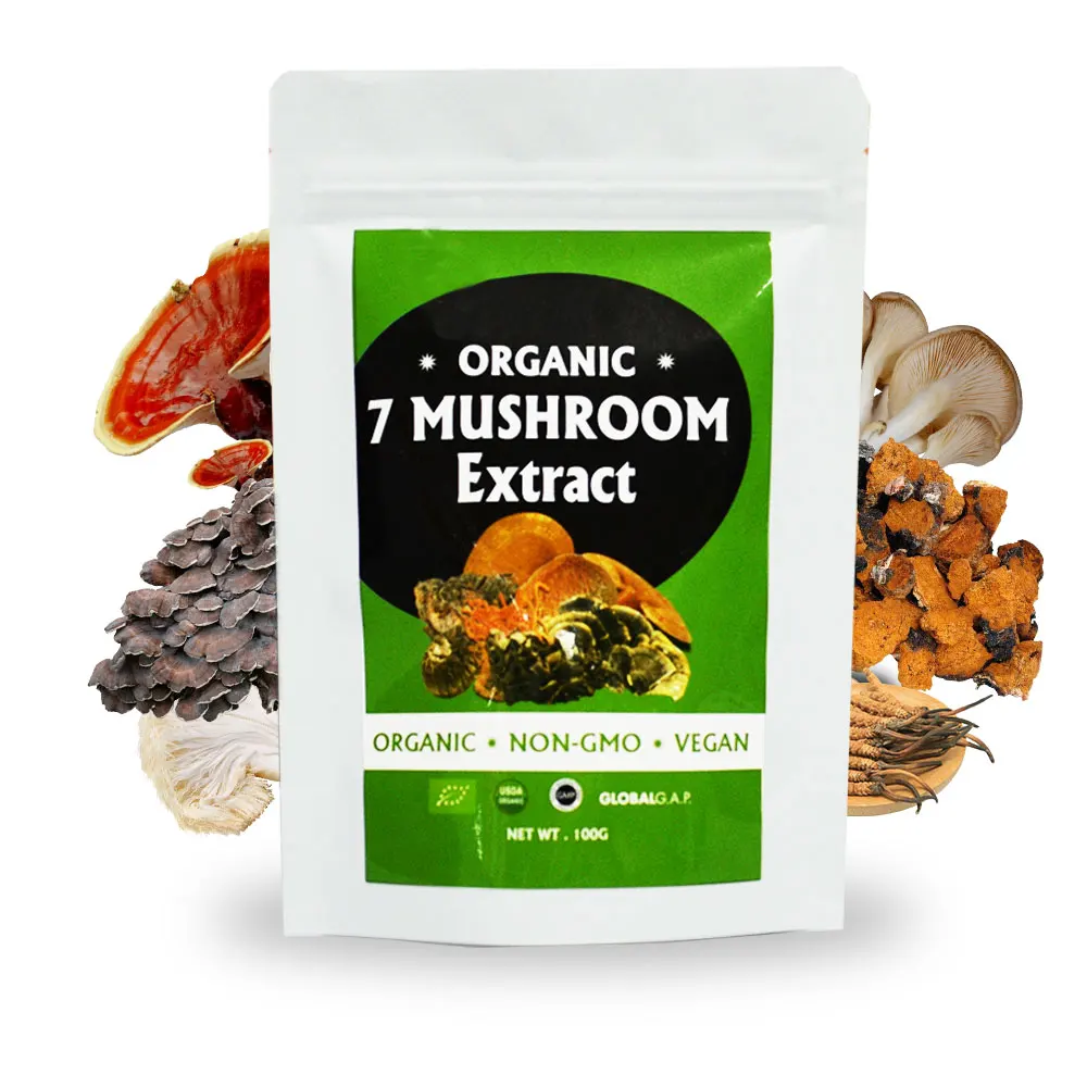
USDA Herbal Supplements Mushroom Extract Powder 7 in 1 Herbal Mushroom Maitake Chaga Shiitake Lions Cordyceps Lucidum Ganoderma 