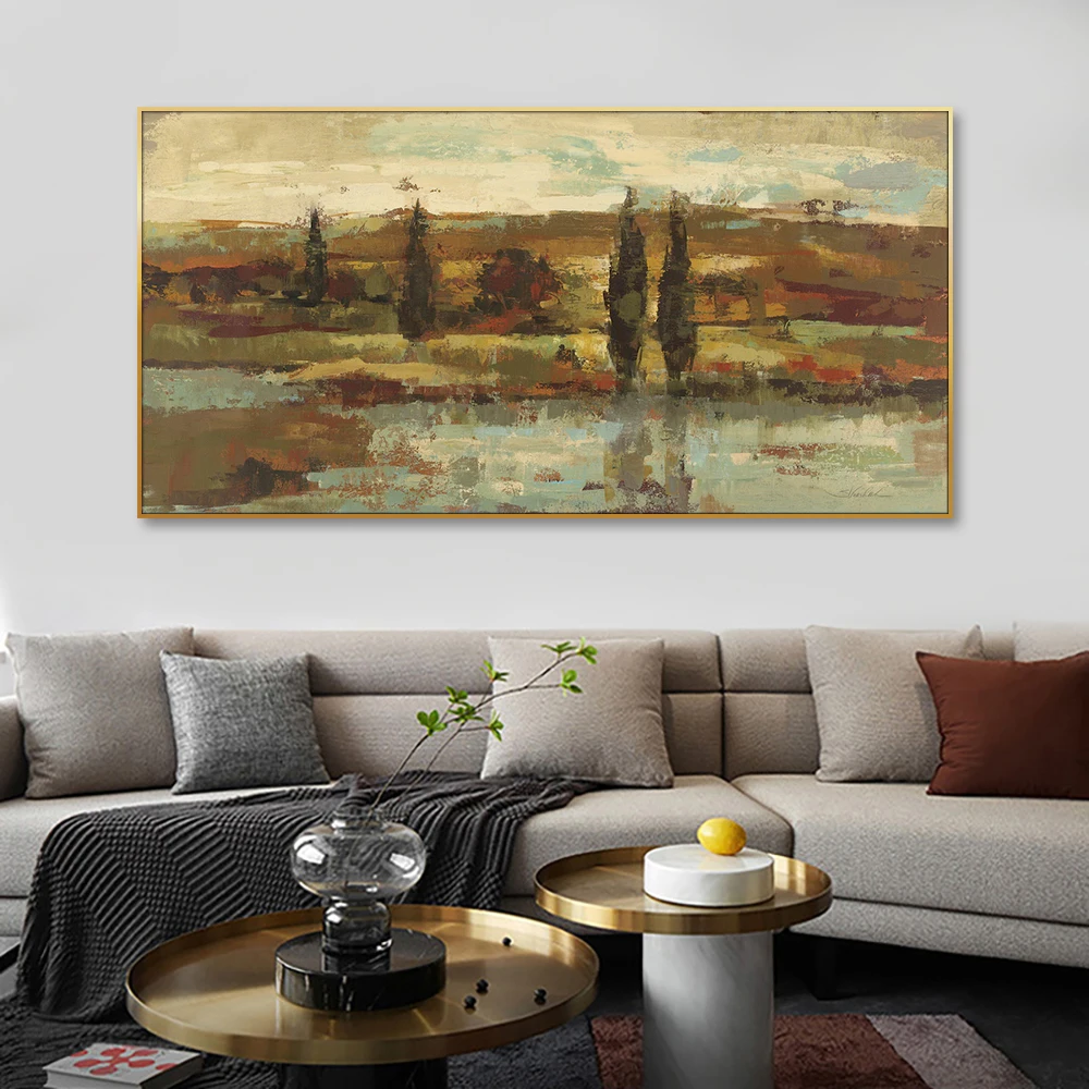 Golden Trees Oil Print Handpainted Yellow Tree Wall Art Living Room Metallic Hallway Decor Therapist Office Poster Forest Office