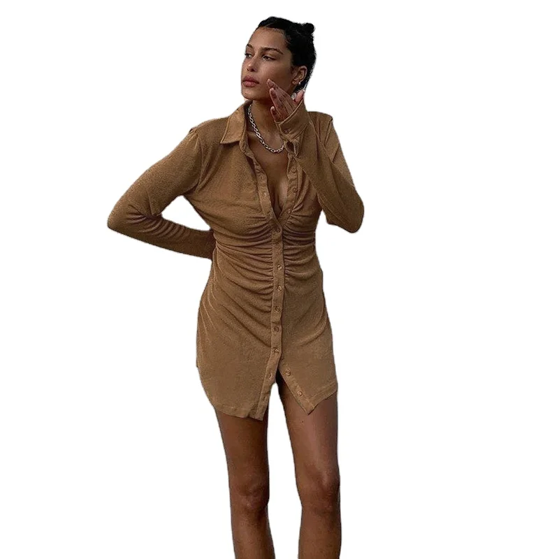 new arrivals clothes korean velvet lady elegant spring long sleeve casual mini shirt women clothing dress