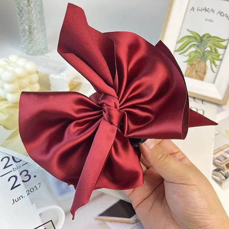 New French Retro Hepburn Style Female Grab Clip Back Large Shark Clip Satin Bow Headwear Hairpin Hair Accessories  Hair Claw