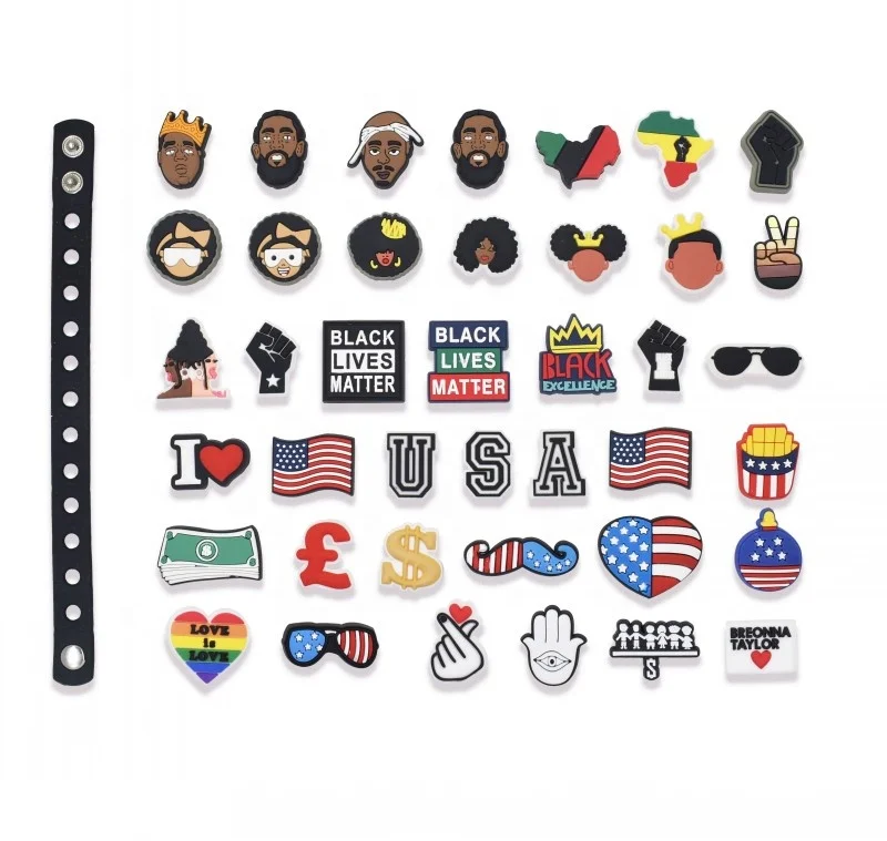 40pcs Shoe Charms Black lives Matter and USA Flag for Sandals & Bracelet Wristband Party Boy Girls Men Women Birthday Gifts