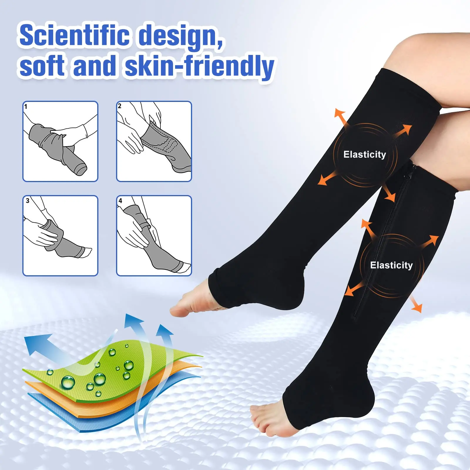 Anti slip 20-30 mmgh Close toe over the knee silicone gel custom logo compression nurse medical socks with zipper