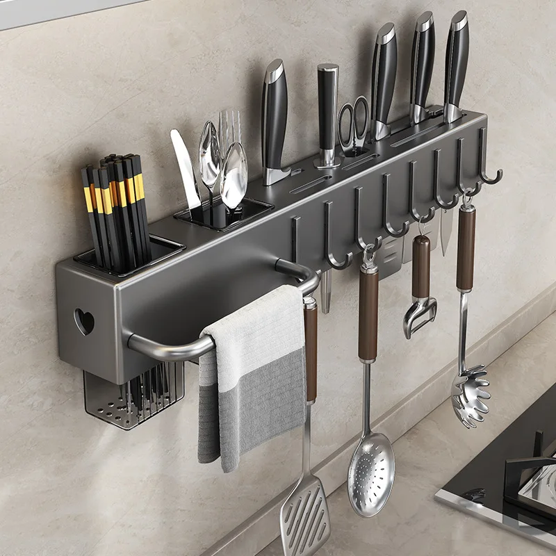 K&B Stainless Steel Knife Holder Wall Mounted Chopstick Multifunctional Storage Rack Kitchen Perforated Hanging Rack
