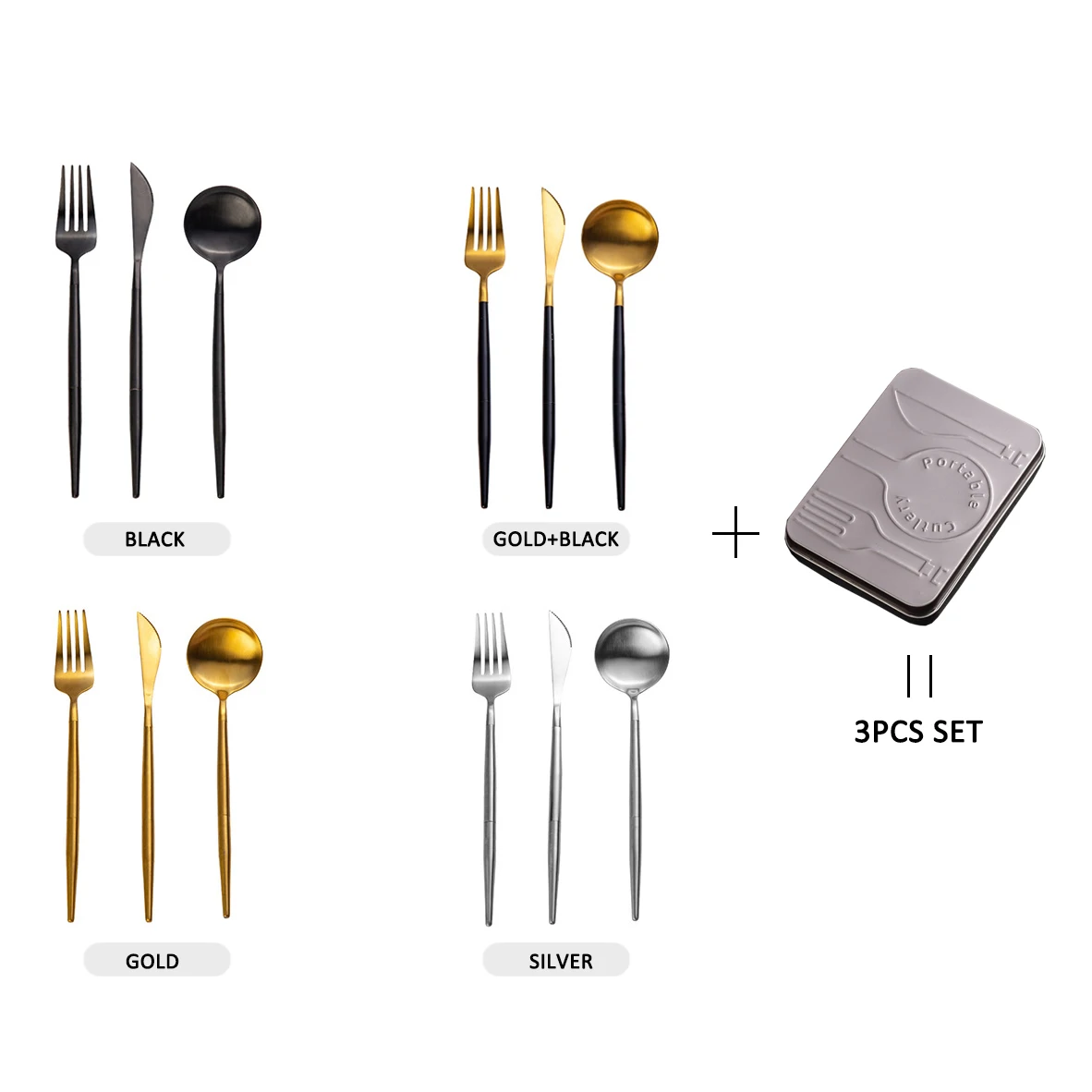 Pocket Size Stainless Steel Collapsible Travel Portable Cutlery Set with Case