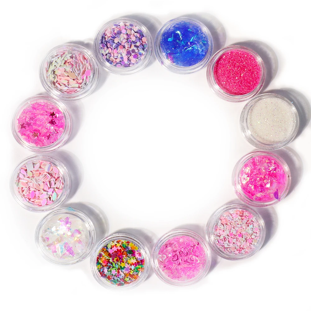 12 Colors Nail Art Mixed Hexagon Glitter Laser Symphony Bright