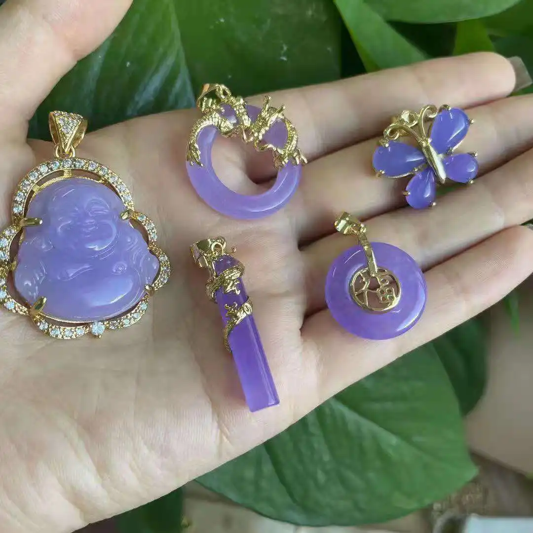 2024 new fashion guangzhou fashion jewelry fine anti tarnish mexican fine real natural stone lavender jade pendant necklace