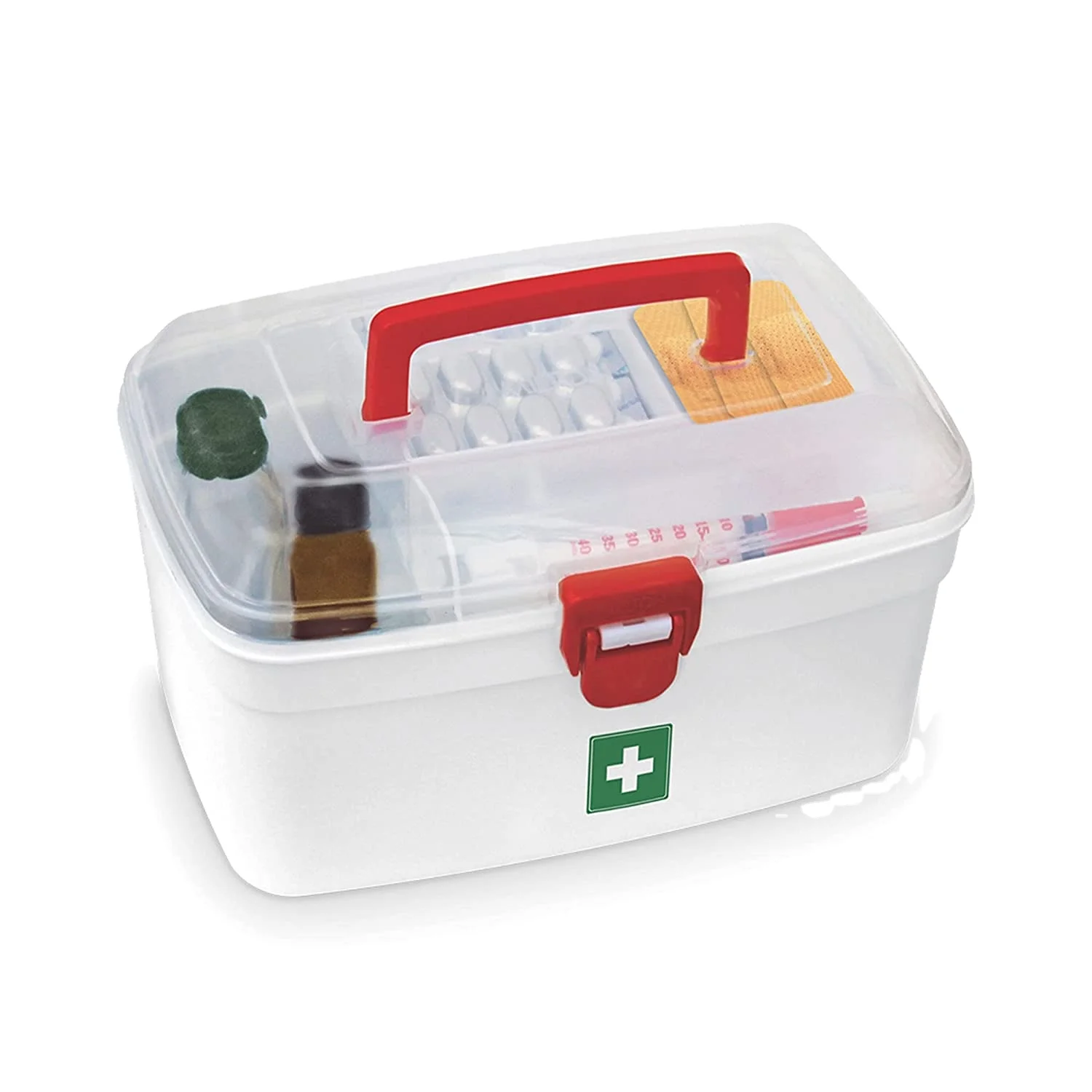 Heagi Multi-Purpose First Aid Box with Portable Handle, Family Medical Emergency Kit, Detachable Tray, 2 Layer Storage,