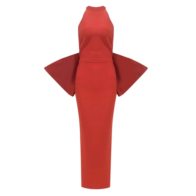 C3657 Fast Shipping Red Party Club Dresses Halter Sleeveless Bowknot Bandage Sexy Women Midi Dresses