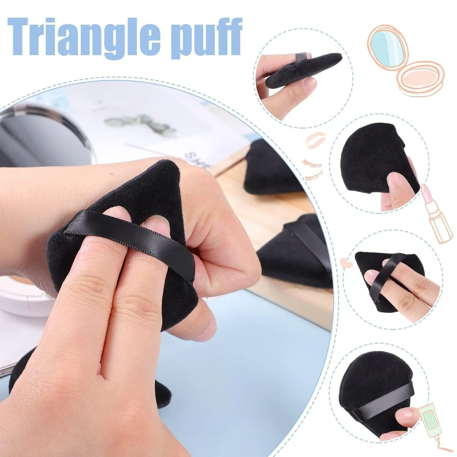 Soft Tick Triangle Powder Puff Private Label Pure Cotton Makeup Sponge Puff Face Loose Mineral Puff Cosmetic