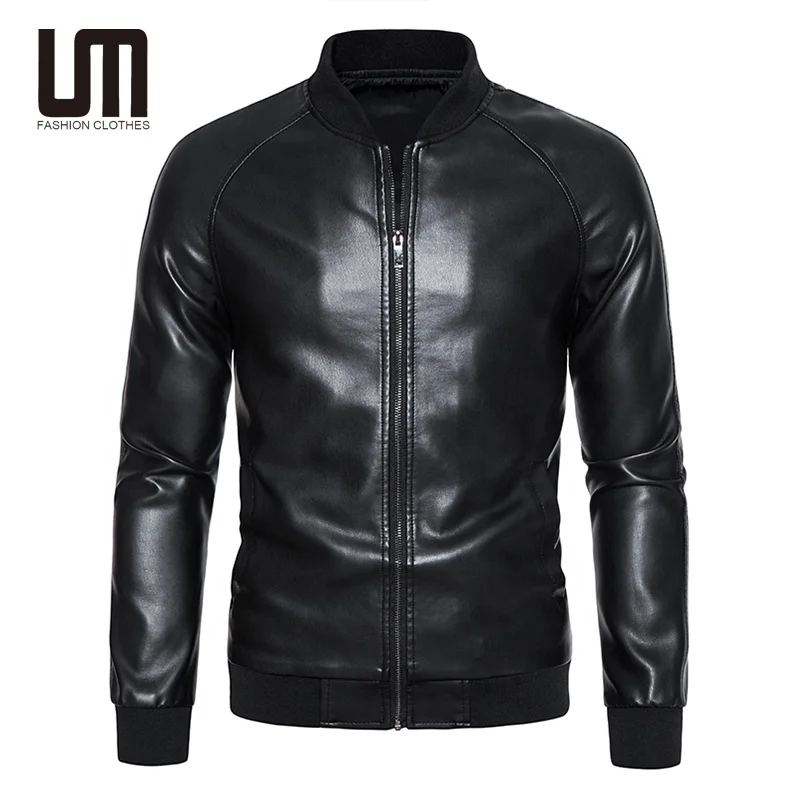 Liu Ming Wholesale Good Quality Autumn Winter Men Casual Stand Collar PU Coats Leather Bomber Jacket