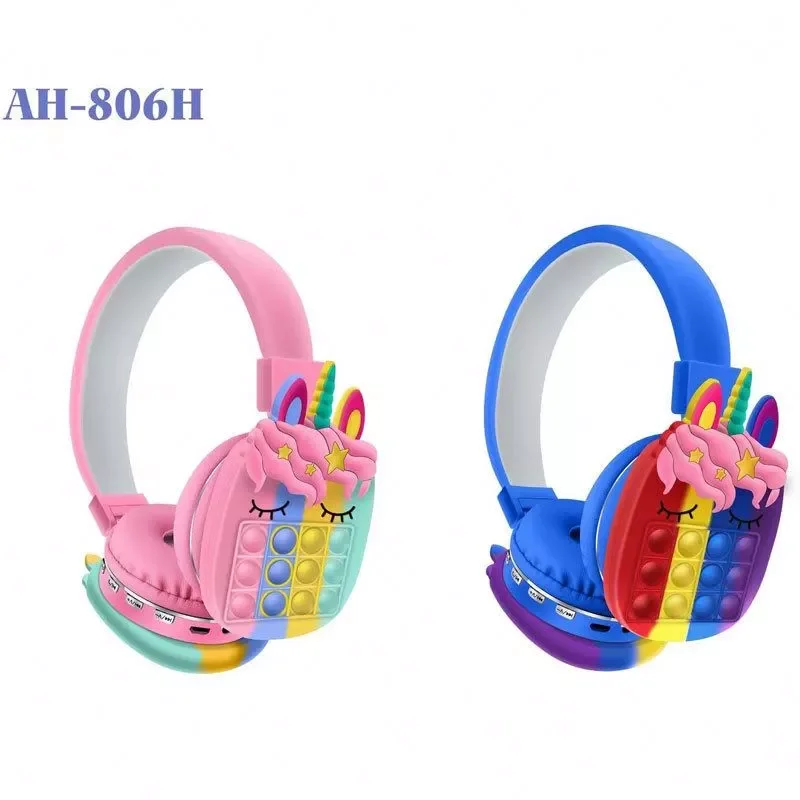 AH-806H Rainbow Bubble Foldable Wireless Stereo Unicorn Headphones Silicone Pop-Up Stress Relief Toy Headphones